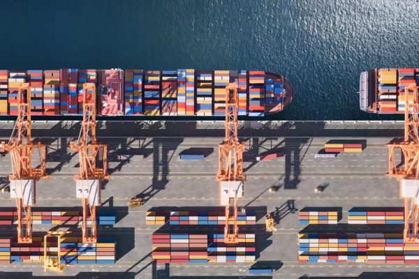 Digitally Generated Aerial View of Shipping Containers at a